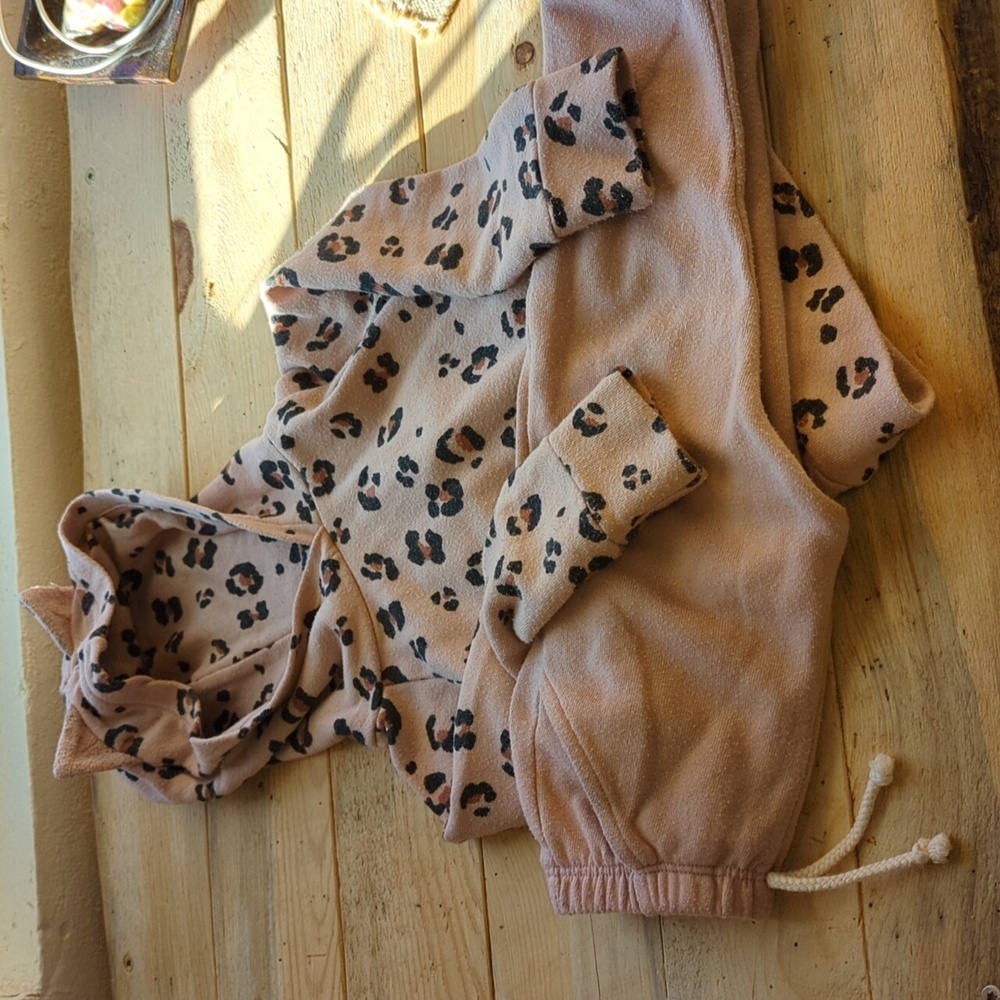 Lulu & Roo Wildcat Print Kitty Hood Matching Set, 2-3yrs